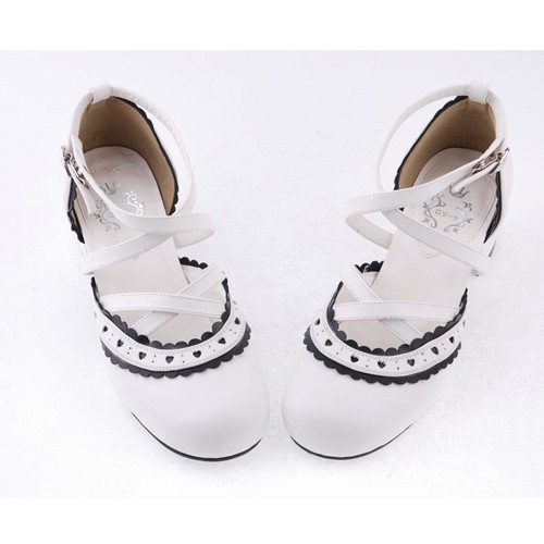 6" Cross High Heel Superbe brevet ronde en cuir Toe Criss sangles festonnée Plateforme Filles Chaussures Lolita LF0041