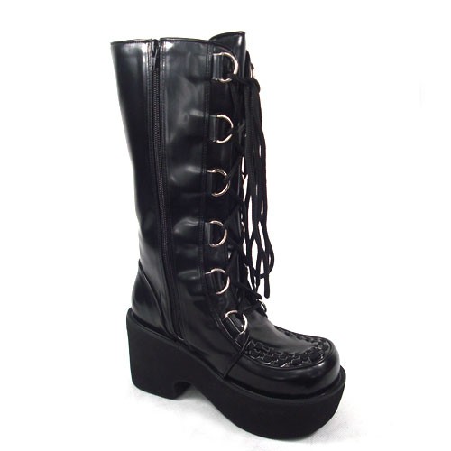 5" Noir heel Belle PU bout rond lanières croisées Plateforme Filles Bottes Lolita LF00248