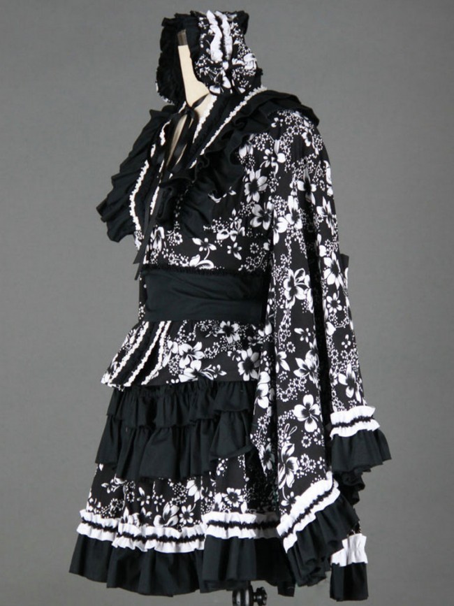 image_black_and_white_long_sleeves_cotton_gothic_lolita_dress02