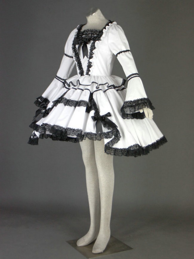 image_black_and_white_long_sleeves_lace_trim_cotton_gothic_lolita_dress02