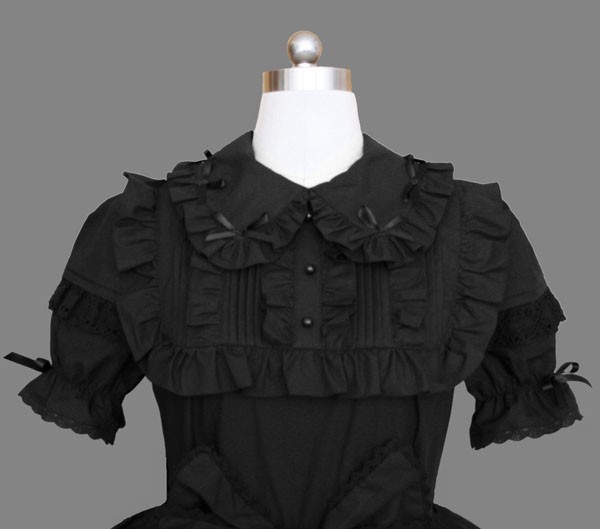 image_black_short_sleeves_bows_cotton_gothic_lolita_dress