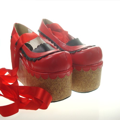 9" heel Belle ronde en cuir verni Toe cheville bretelles plate-forme Femmes Chaussures Lolita LF00294