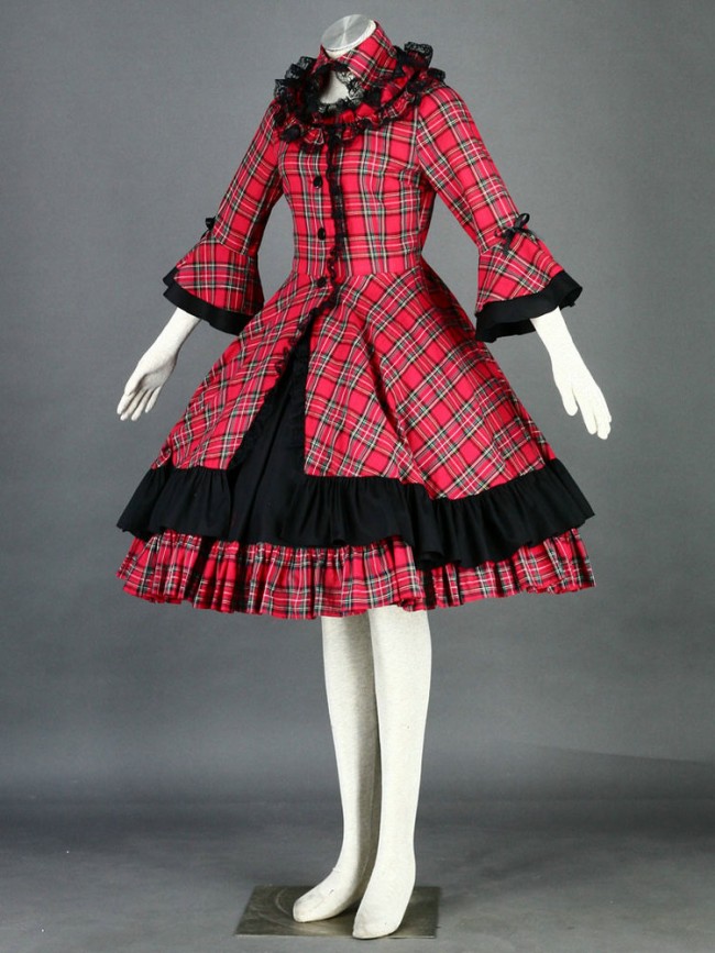 image_red_and_black_long_sleeves_cotton_sweet_lolita_dress02